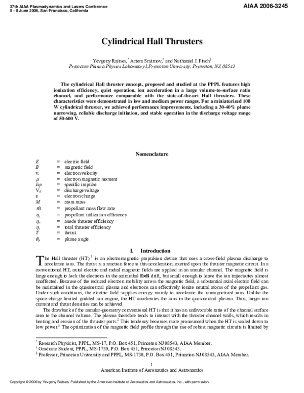 (PDF) Cylindrical Hall Thrusters