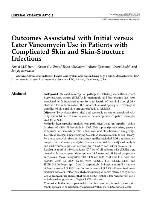 (PDF) Outcomes Associated with Initial versus Later Vancomycin Use in ...