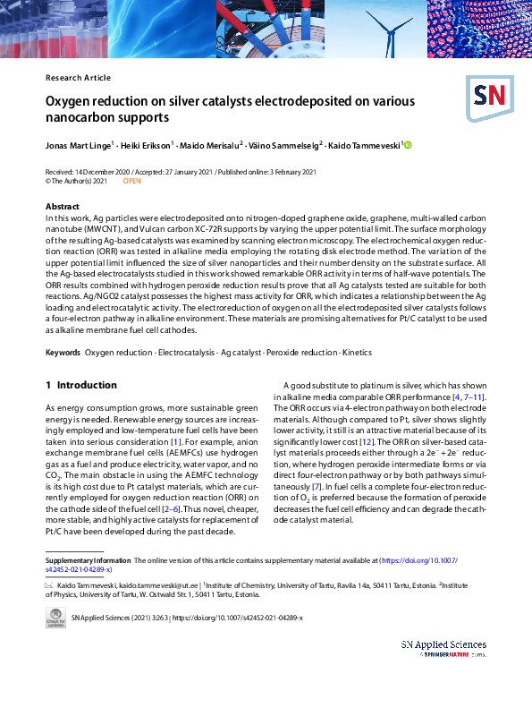 (PDF) Oxygen reduction on silver catalysts electrodeposited on various ...