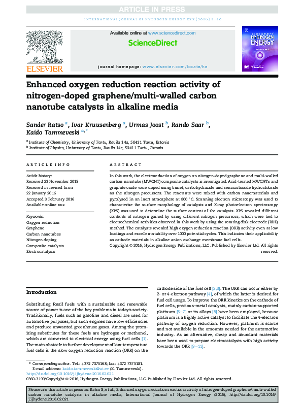 (PDF) Enhanced oxygen reduction reaction activity of nitrogen-doped ...