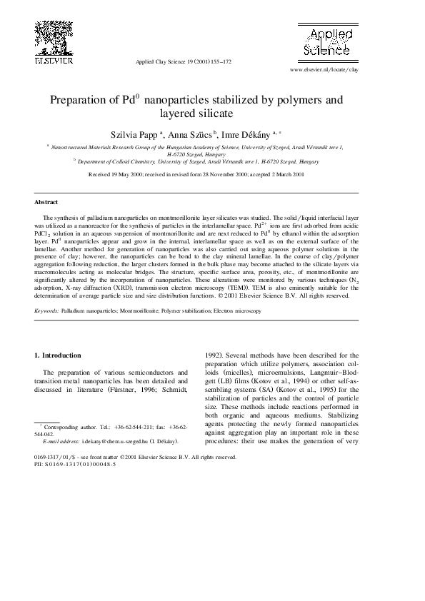 (PDF) Preparation of Pd0 nanoparticles stabilized by polymers and ...