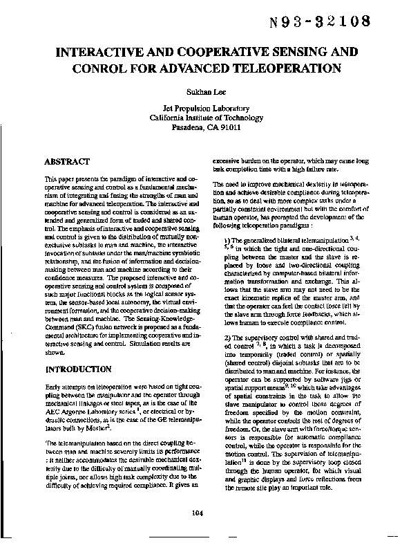 (PDF) Interactive and cooperative sensing and control for advanced ...