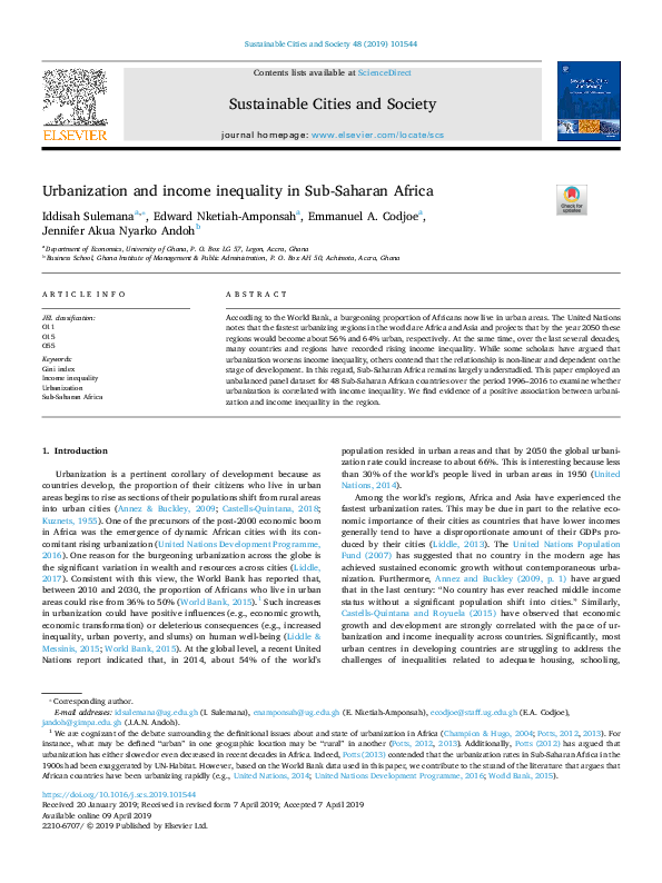 (PDF) Urbanization and income inequality in Sub-Saharan Africa