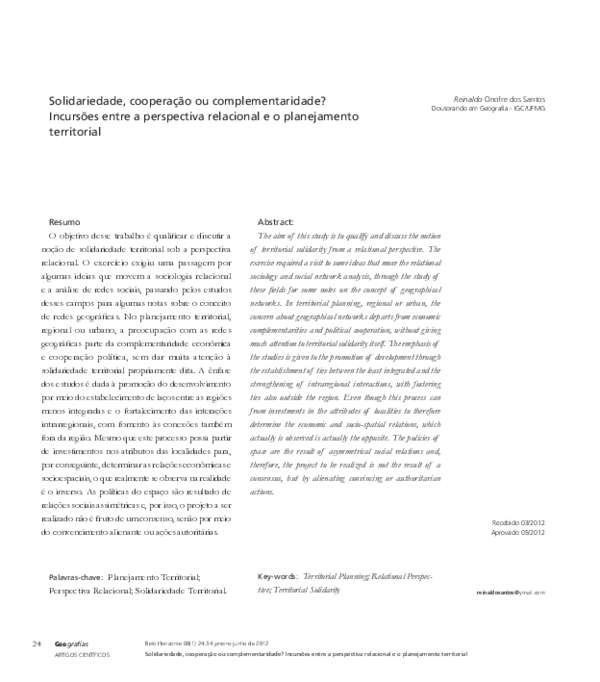(PDF) Solidariedade, cooperação ou complementaridade? Incursões entre a ...