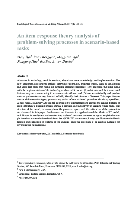 (PDF) An Item Response Theory Analysis of Problem-Solving Processes in ...