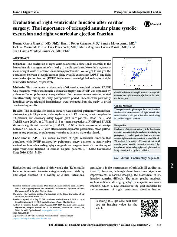 (PDF) Evaluation of right ventricular function after cardiac surgery ...