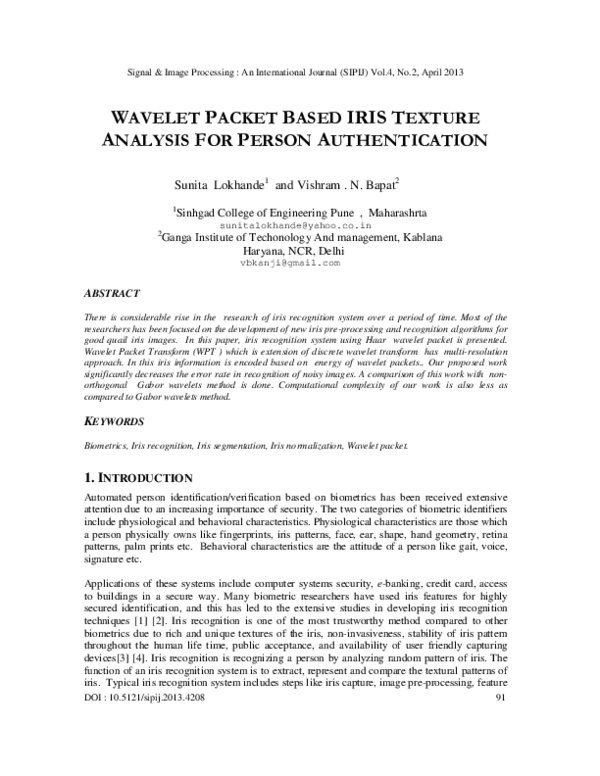 (PDF) Wavelet Packet Based IRIS Texture Analysis for Person Authentication