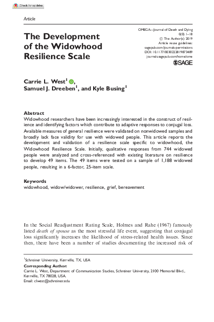 (PDF) The Development of the Widowhood Resilience Scale