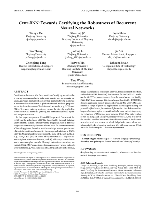 (PDF) Cert-RNN: Towards Certifying the Robustness of Recurrent Neural ...