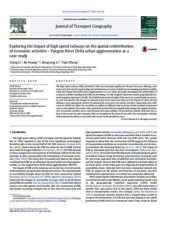 (PDF) Exploring the impact of high speed railways on the spatial ...