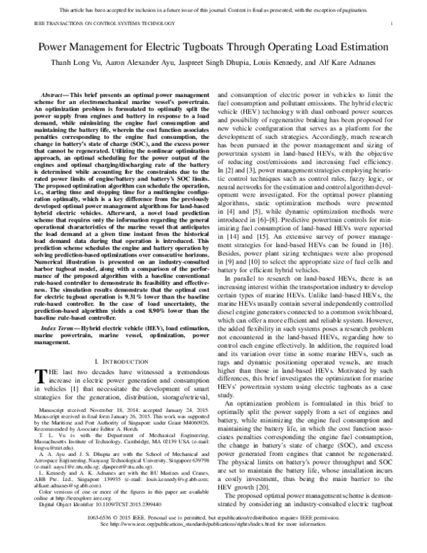 (PDF) Power Management for Electric Tugboats Through Operating Load ...