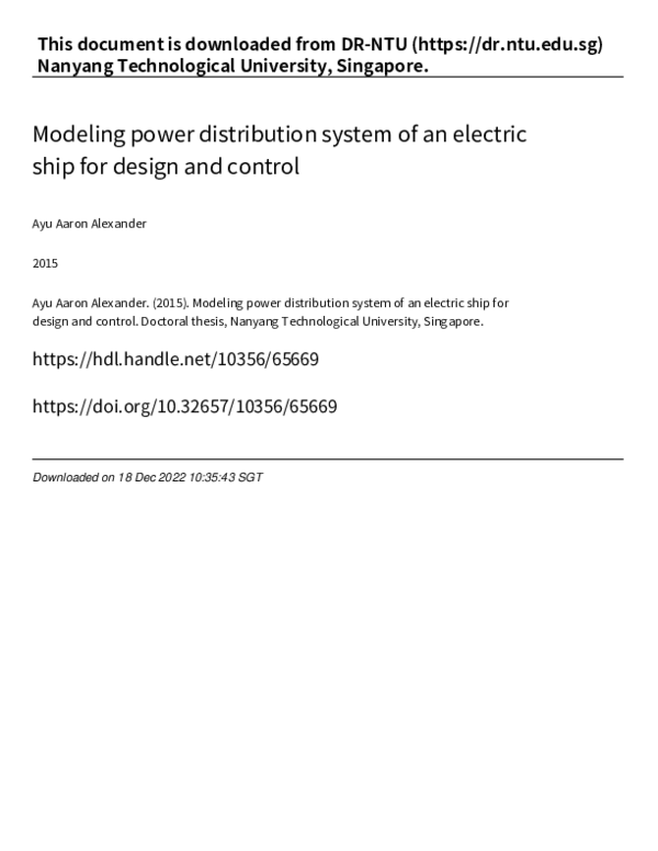(PDF) Modeling power distribution system of an electric ship for design ...