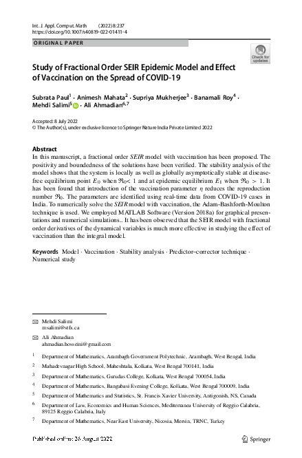 (PDF) Study of Fractional Order SEIR Epidemic Model and Effect of ...
