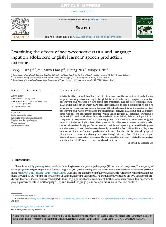 (PDF) Examining the effects of socio-economic status and language input ...