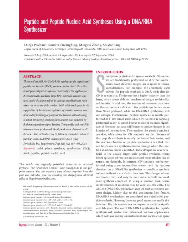(PDF) Peptide and peptide nucleic acid syntheses using a DNA/RNA ...