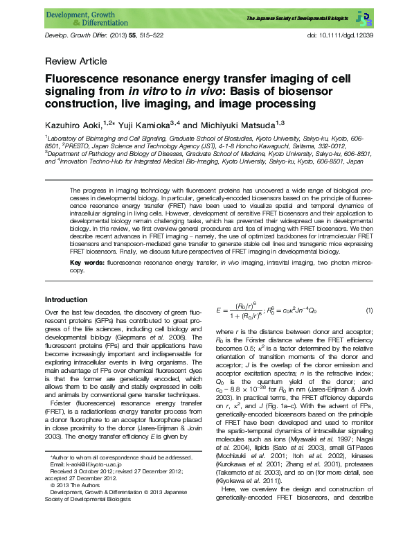 (PDF) Fluorescence resonance energy transfer imaging of cell signaling ...