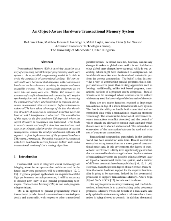 (PDF) An Object-Aware Hardware Transactional Memory System