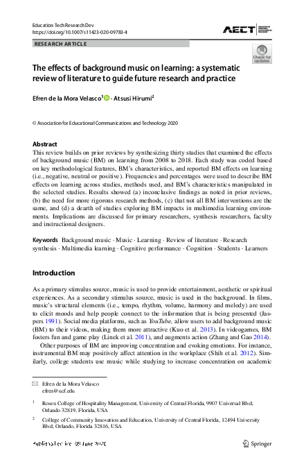 (PDF) The effects of background music on learning: a systematic review ...