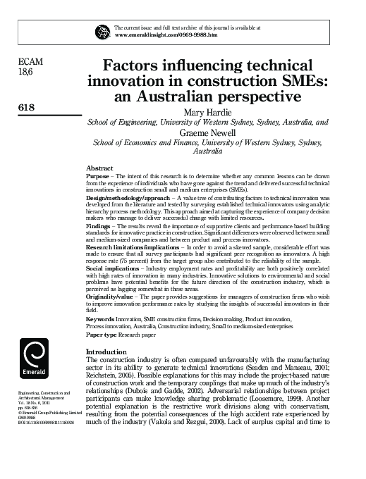(PDF) Factors influencing technical innovation in construction SMEs: an ...
