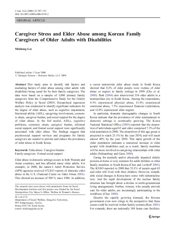 (PDF) Caregiver Stress and Elder Abuse among Korean Family Caregivers ...
