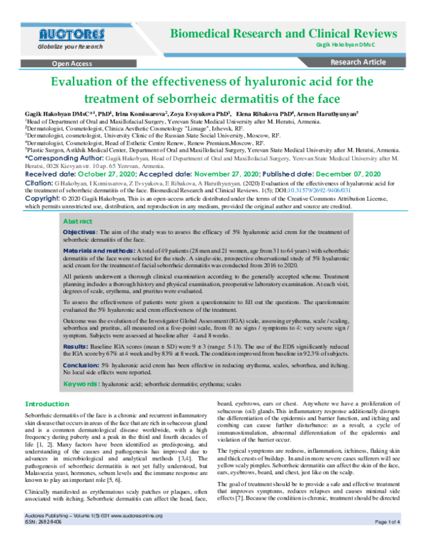 (PDF) Evaluation of the effectiveness of hyaluronic acid for the