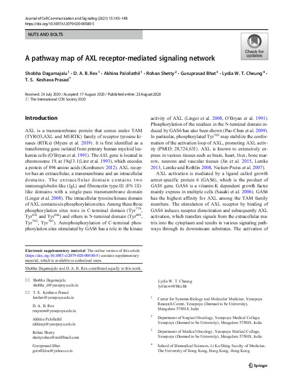 (PDF) A pathway map of AXL receptor-mediated signaling network