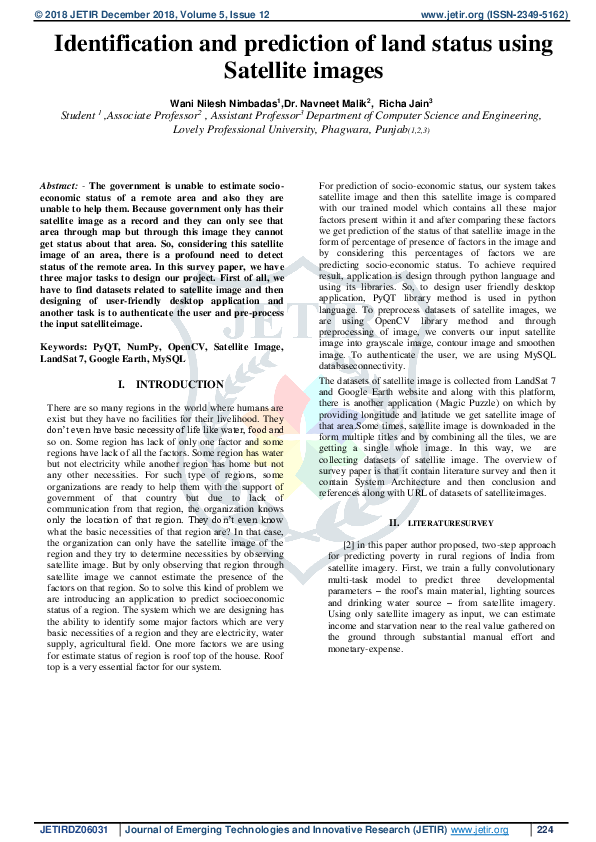 (PDF) Identification and prediction of land status using Satellite images