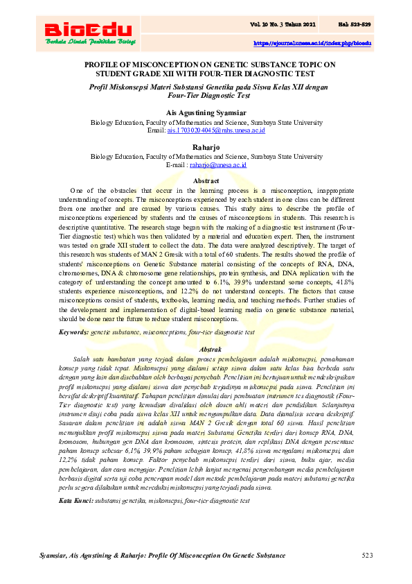(PDF) Profile of Misconception on Genetic Substance Topic on Student ...