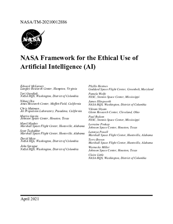 (PDF) NASA Framework for the Ethical Use of Artificial Intelligence (AI)