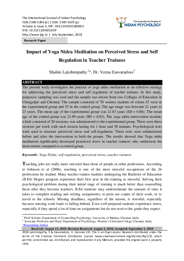 (PDF) Impact of Yoga Nidra Meditation on Perceived Stress and Self ...