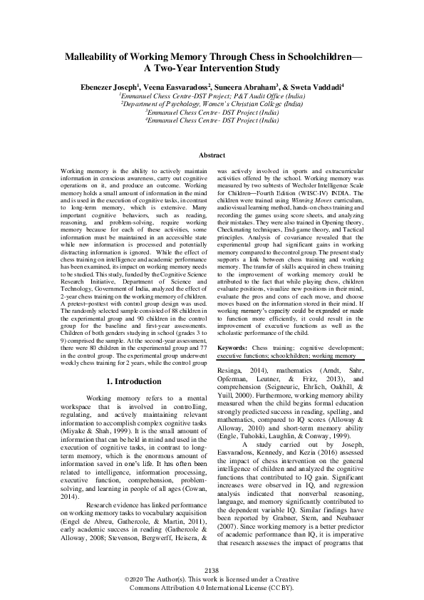 (PDF) Malleability of Working Memory Through Chess in Schoolchildren ...