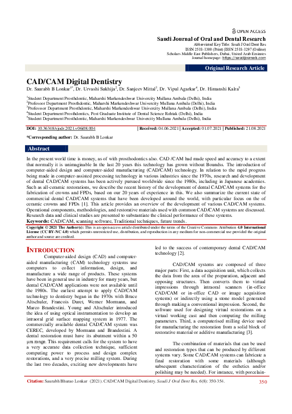 (PDF) CAD / CAM Digital Dentistry