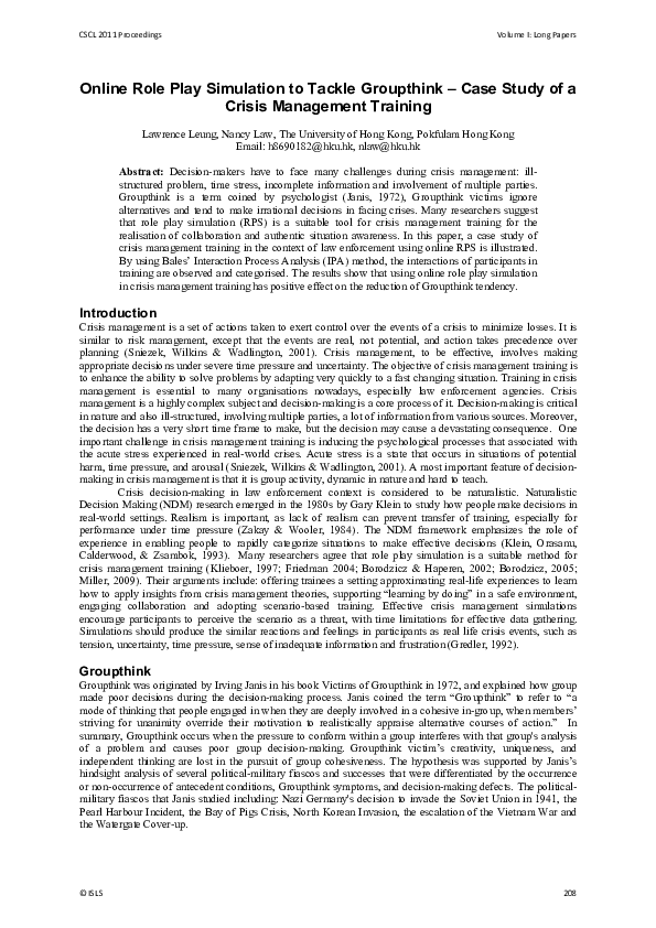 (PDF) Online Role Play Simulation to tackle Groupthink—Case study of a ...