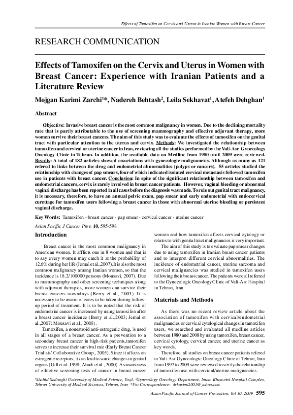 (PDF) Effects of tamoxifen on the cervix and uterus in women with ...
