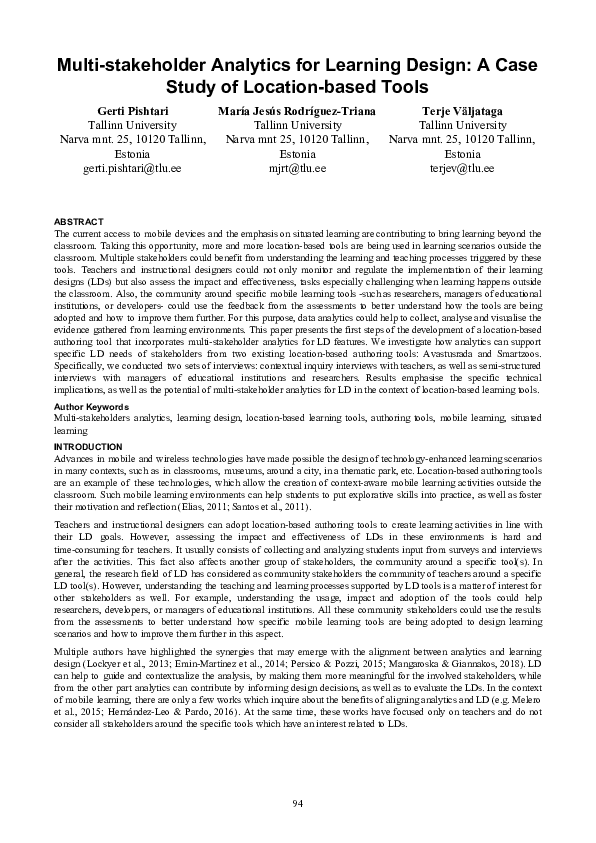 (PDF) Multistakeholder Analytics for Learning Design A Case Study of