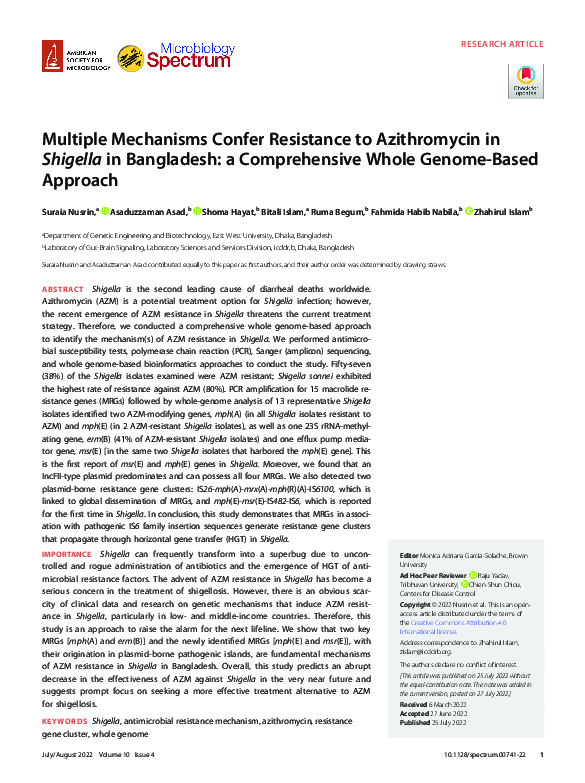 (PDF) Multiple Mechanisms Confer Resistance to Azithromycin in Shigella