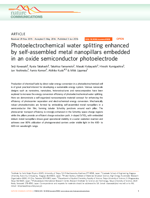 (PDF) Photoelectrochemical water splitting enhanced by self-assembled ...