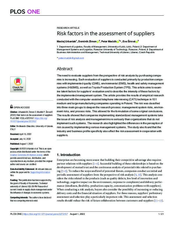 (PDF) Risk factors in the assessment of suppliers