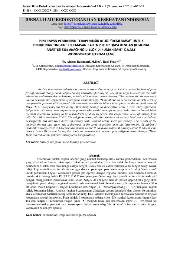 (PDF) Penerapan Pemberian Terapi Musik Religi “Demi Masa” Untuk