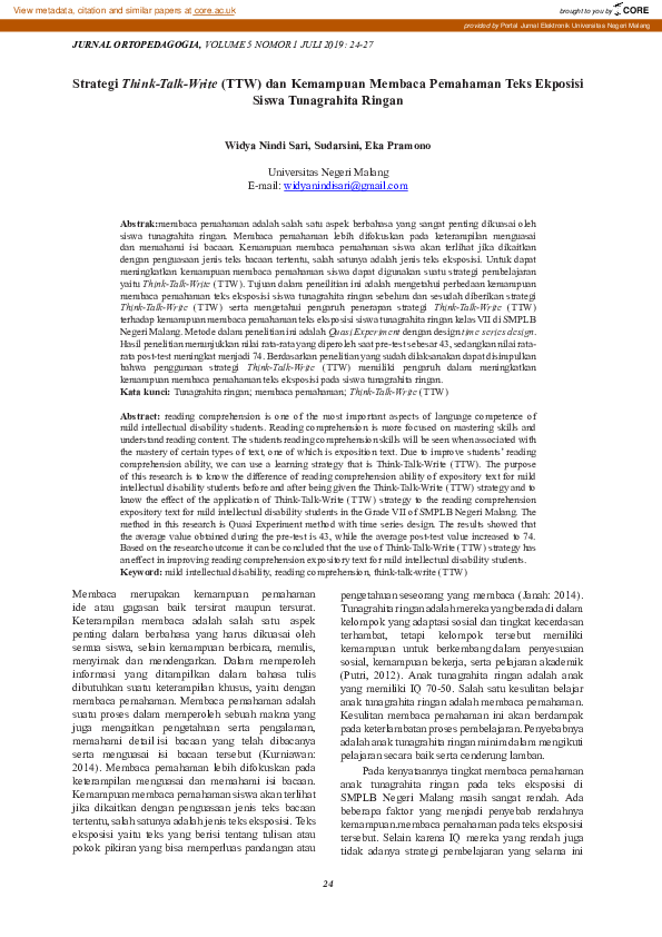 (PDF) Strategi Think-Talk-Write(TTW) dan Kemampuan Membaca Pemahaman ...
