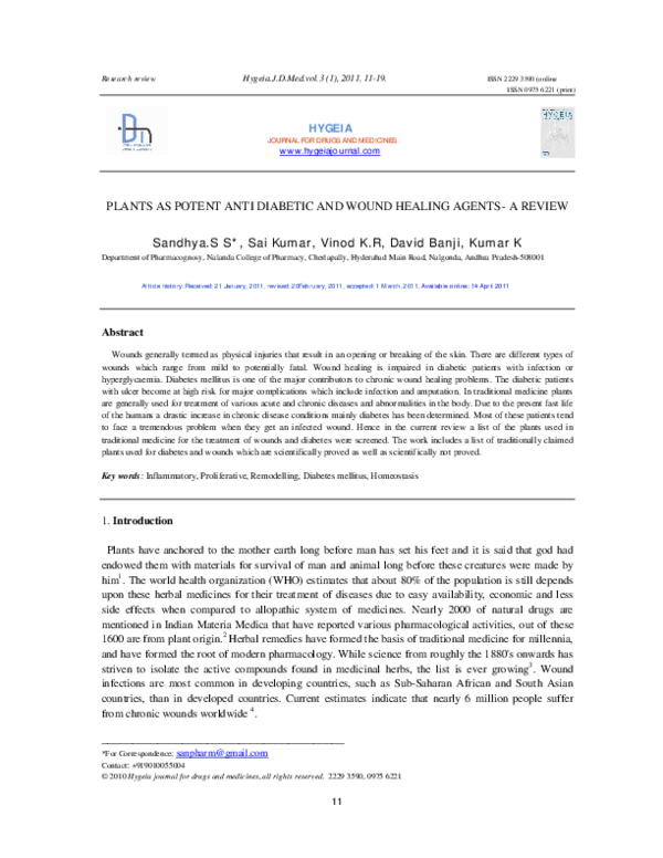 (PDF) Plants as Potent Anti Diabetic and Wound Healing AgentsA Review