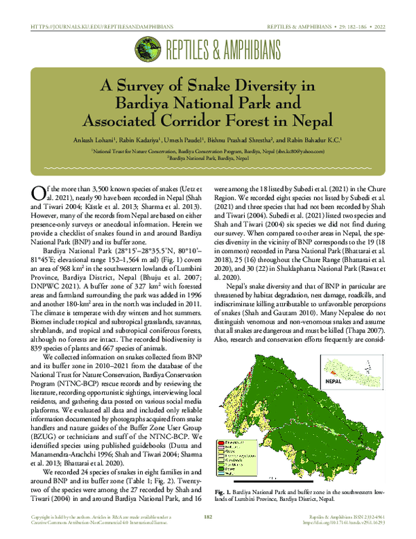 (PDF) A survey of snake diversity in Bardiya National Park and ...