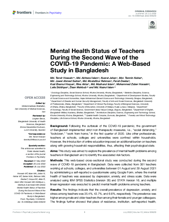 (PDF) Mental Health Status of Teachers During the Second Wave of the ...