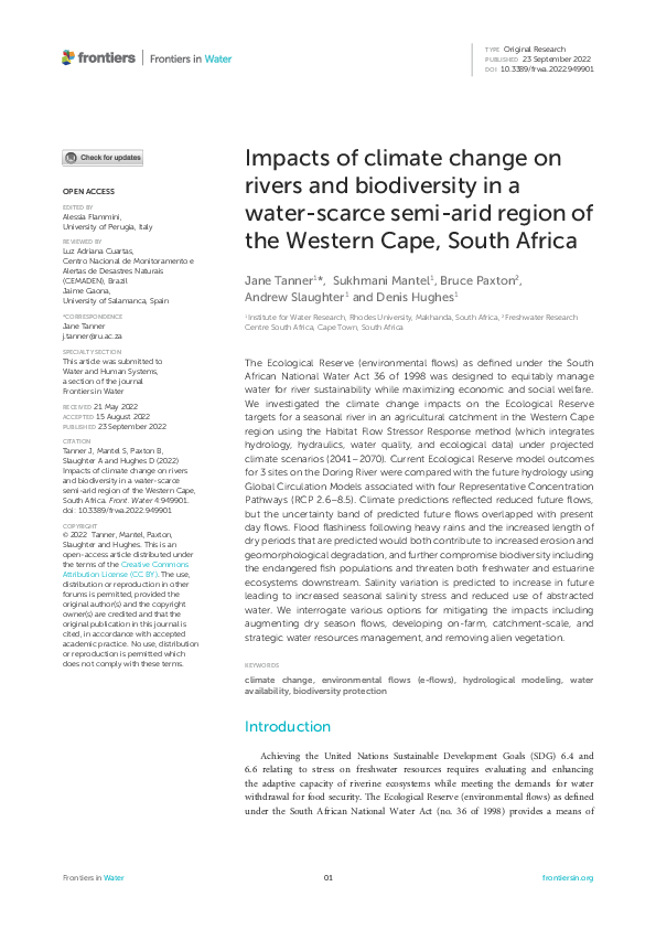 (PDF) Impacts of climate change on rivers and biodiversity in a water ...