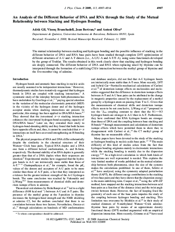 (PDF) An Analysis of the Different Behavior of DNA and RNA through the ...