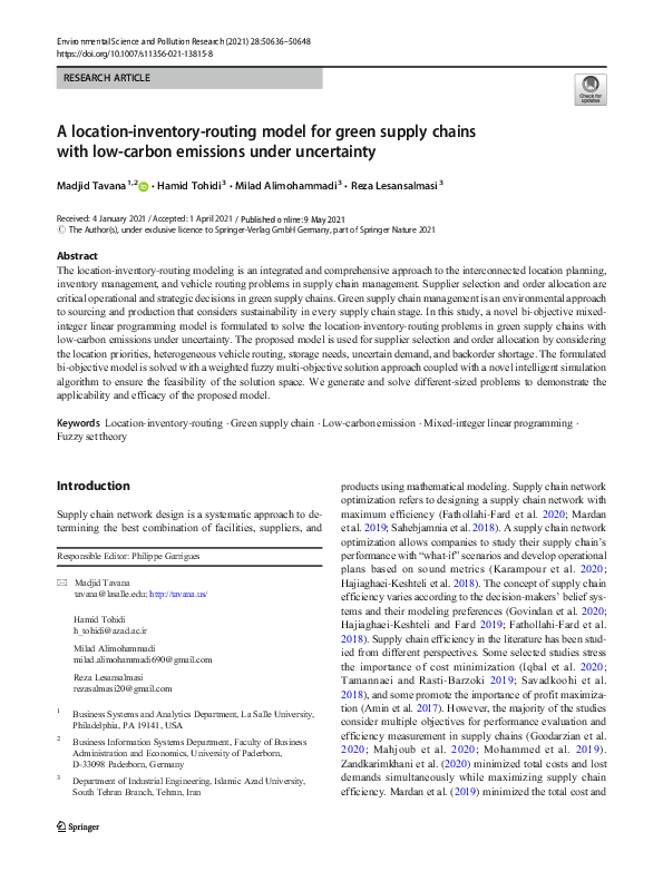 (PDF) A location-inventory-routing model for green supply chains with ...