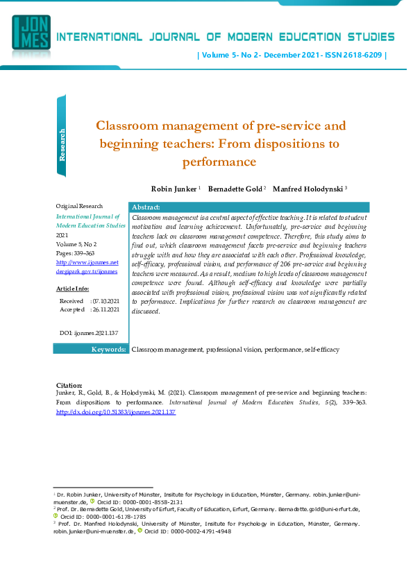 (PDF) Classroom management of pre-service and beginning teachers: From ...