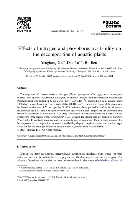 (PDF) Effects of nitrogen and phosphorus availability on the ...