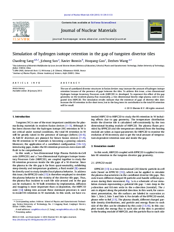 (PDF) Simulation of hydrogen isotope retention in the gap of tungsten ...