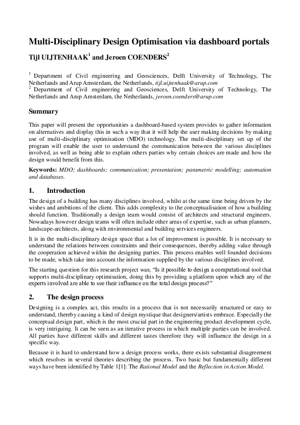 (PDF) Multi-disciplinary design optimisation via dashboard portals